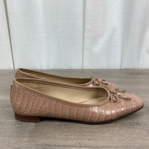 Sam Edelman Taupe Pink Croc Embossed Leather Square Toe Jillie Flats Sz.7.5 - Picture 8 of 15